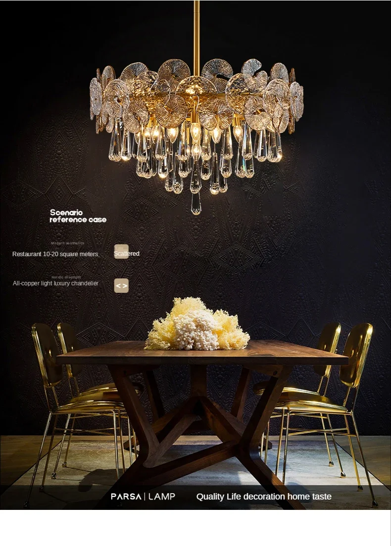 Description Picture 6 of item2024 Light Luxury Led Lotus Flower Crystal Modern Ceiling Chandelier For Living Room Bedroom Restaurant Hall Pendant Lamp Lustre
