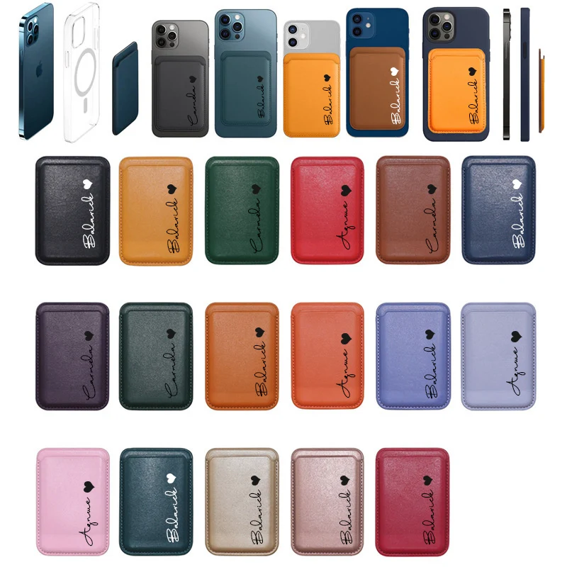 Personalized Custom Name For Magsafe Leather Slot Card Holder Wallet Case For iPhone 14