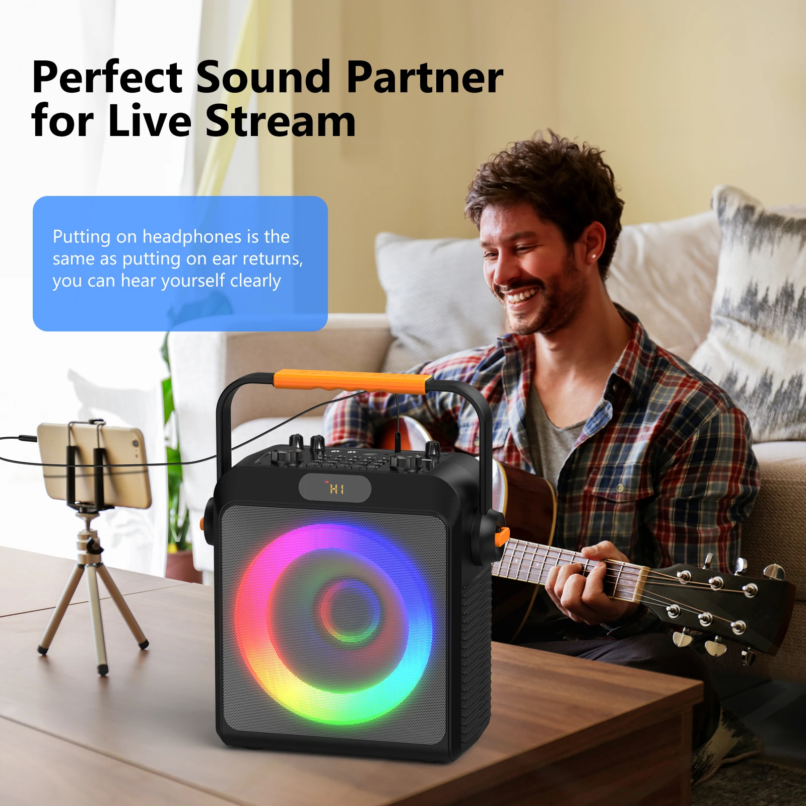 T19-T Karaoke machine with 2 wireless microphones black Karaoke speakers with bass/treble adjustment