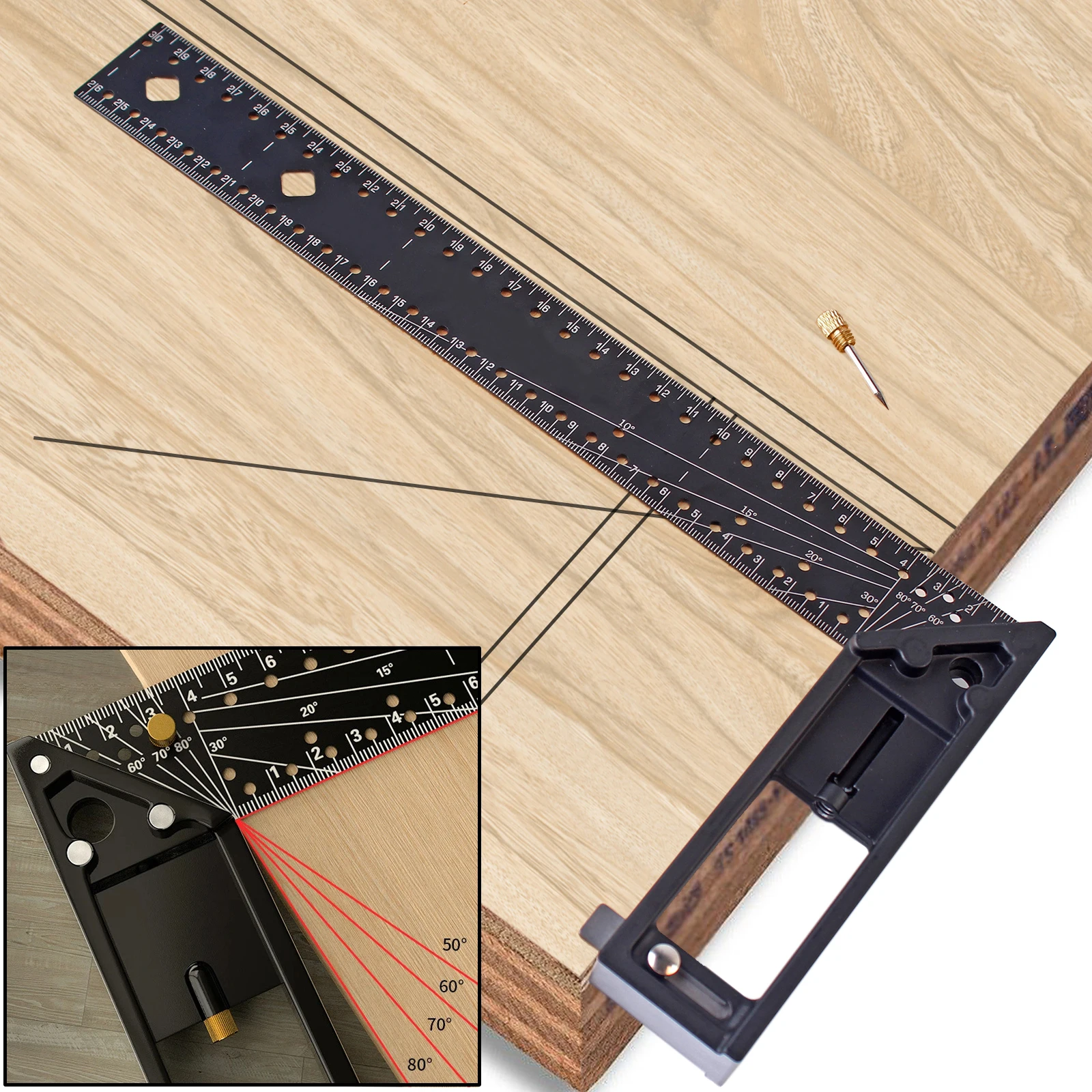 30-40CM-Precision-Marking-Right-Angle-Ruler-45-90-Degree-Hole-Angle ...
