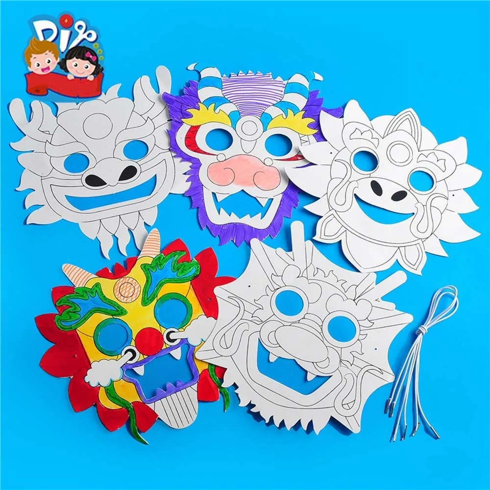 

Chinese Dragon Boat Festival DIY Paper Mask Home Decoration Drawing Masks Paper Animal Mask Chinese Loong Graffiti Painting
