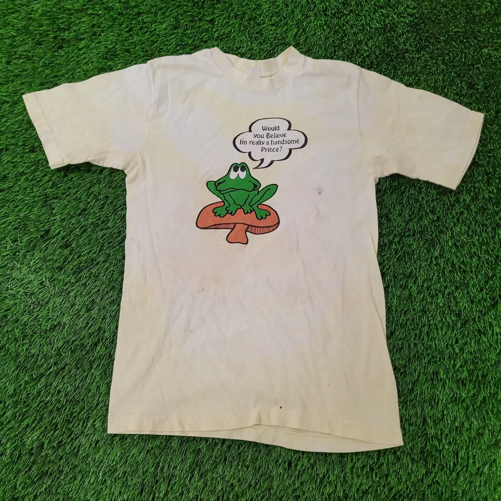 Vintage Funny Frog Prince Charming T Shirt S Short 17X25 M Handsome Umoric Usa Maniche Lunghe O Corte