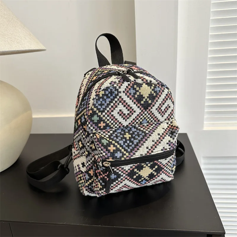 Canvas Backpack New Retro Ethnic Style Backpack for Women's Business Trips Three Purpose Crossbody Backpack