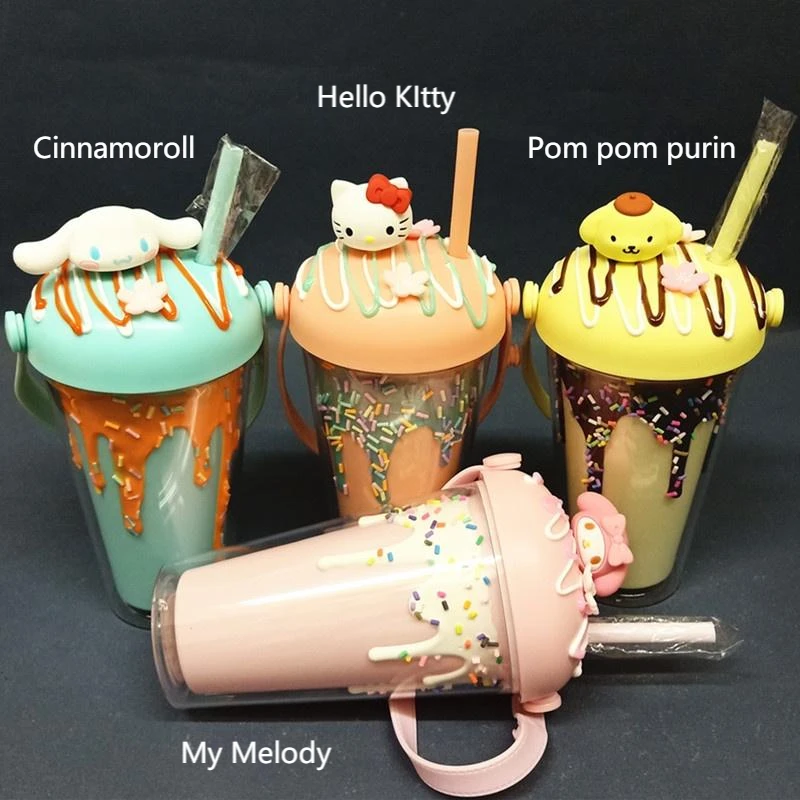 

8 шт. Sanrio 3D кукла Hello Kitty Kuromi силиконовая мультяшная соломенная чашка аниме Cinnamoroll Icecream молочная чашка для чая для девочек Летняя чашка для воды