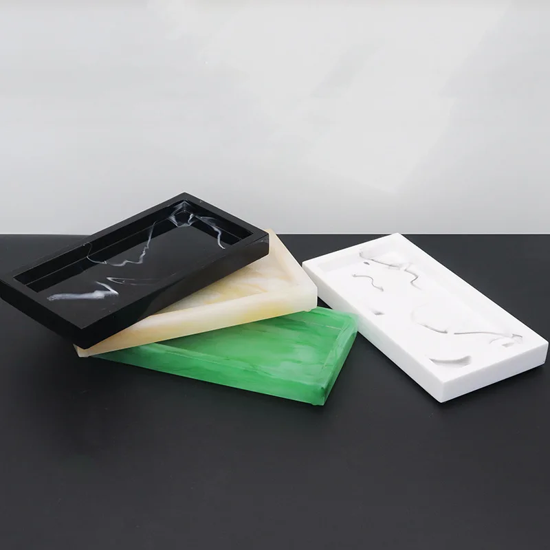 Household Storage Tray Marble Resin Tray for Bathroom Rectangular Jewelry Storage Kitchen Dish Plates