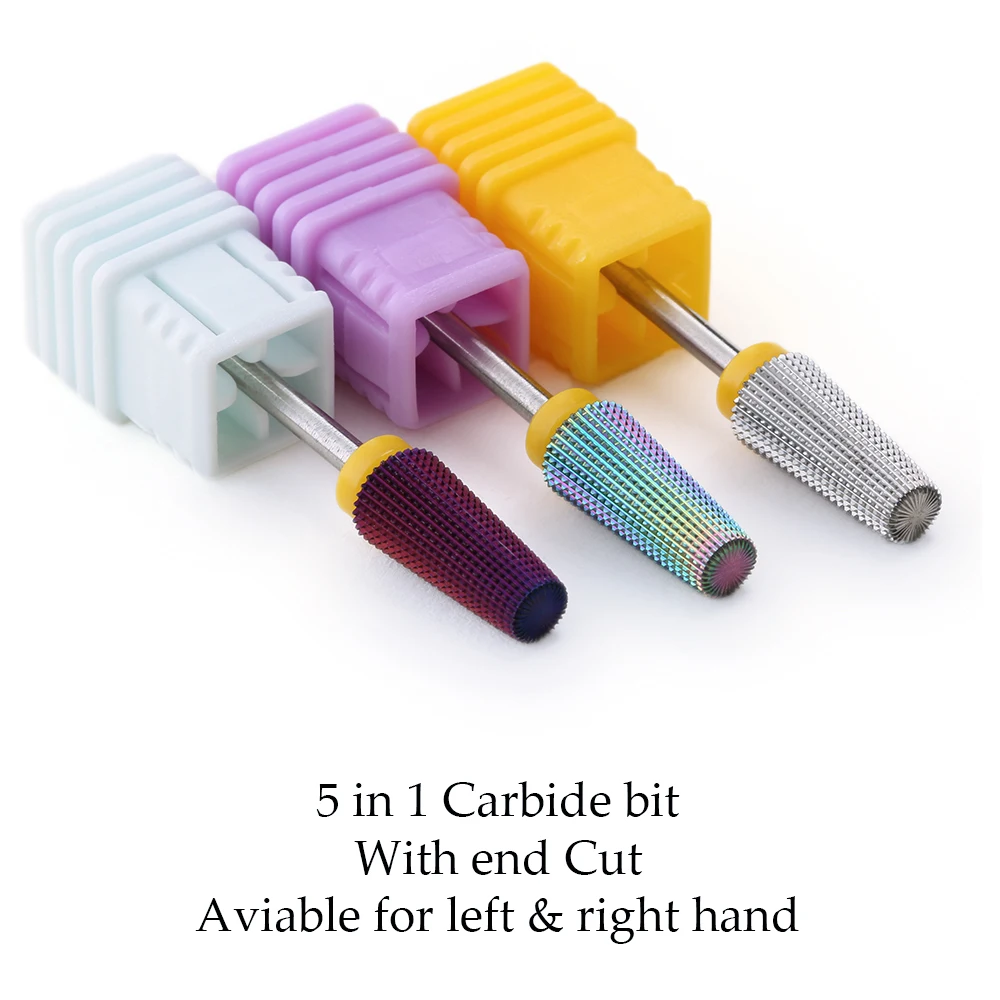 Purple 5-in-1 Tapered Carbide Nail Drill Bit for Manicure and Gel Acrylic Removal