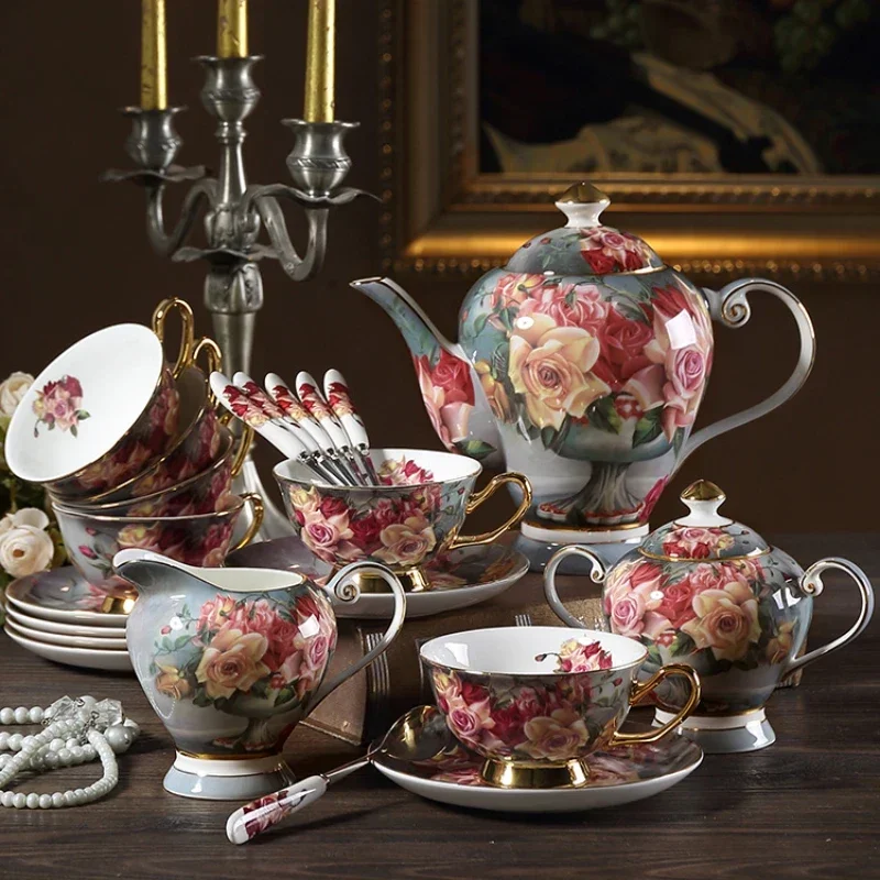 

Classical Rose European bone China Tea set coffee set English pastoral afternoon tea cup coffee cup and saucer set