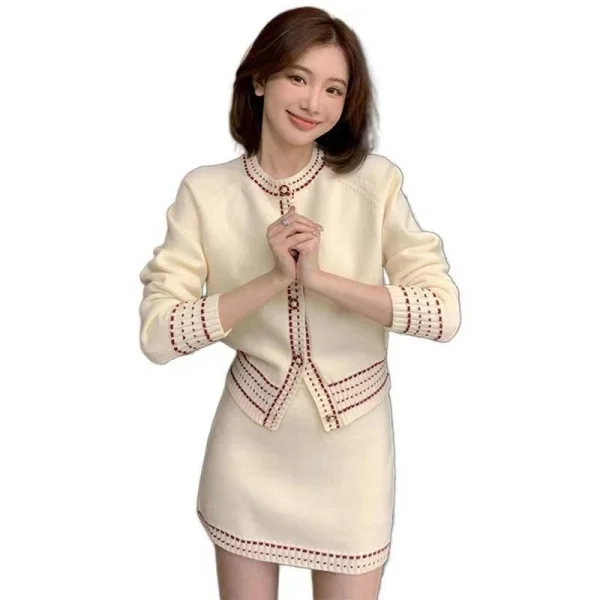 Conjunto de dos piezas de falda y suéter Sandros para mujer, nuevo estilo coreano Y2K, cárdigan de punto blanco roto para primavera y otoño