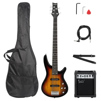 5 String Full Size Electric Bass Guitar SS Pickups and Amp Kit for The Experienced Player Sunset Color 1