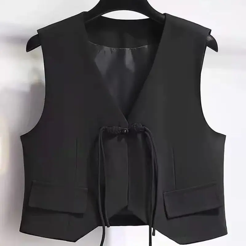 

Spring and Autumn New Solid Color Pan Button Spliced Sleeveless Fashion Simplicity Versatile Loose Women's Commuter Vests Tops