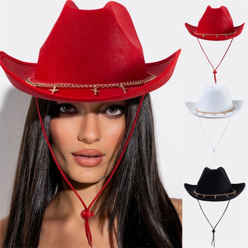 

Vacation Cowboy Hat with Chain Disco Hat Surprise Gift for Kids Girl Boys Cowgirl Hat for Carnivals Music Festival