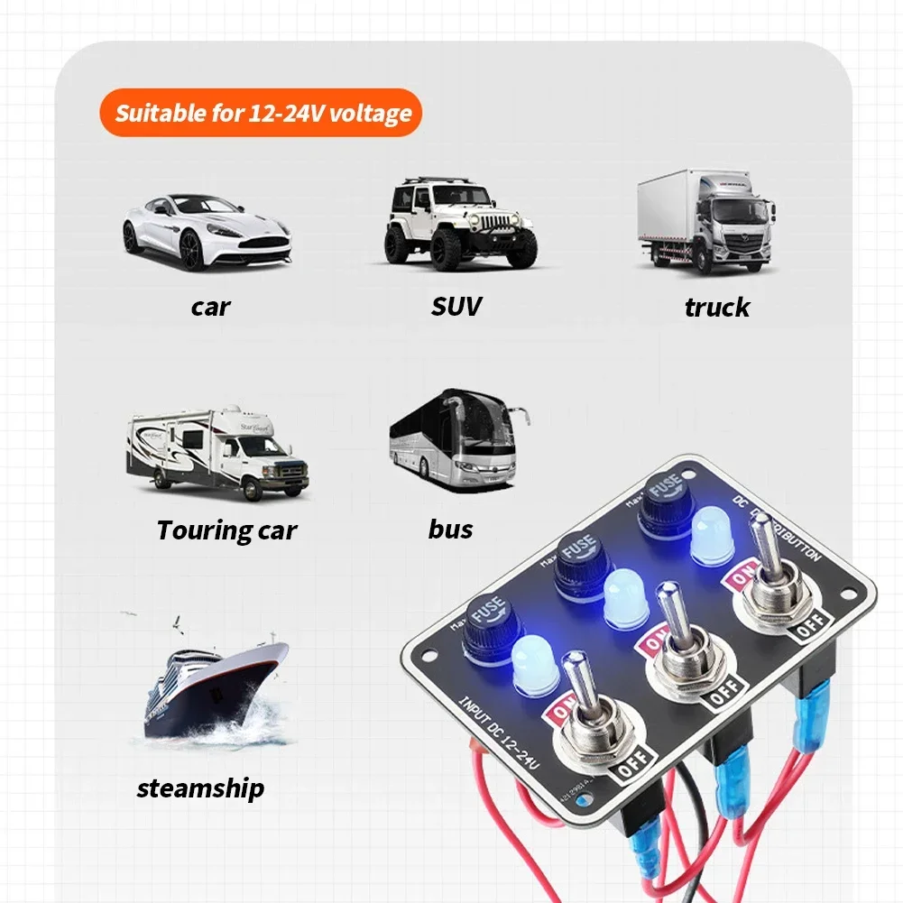 3/6 Gangs Car Rocker Switches Panel 12V/24V Replaceable Fuse Holder With Light Camping Boat RV Van Yachts Trucks Accessories pixel style switch board