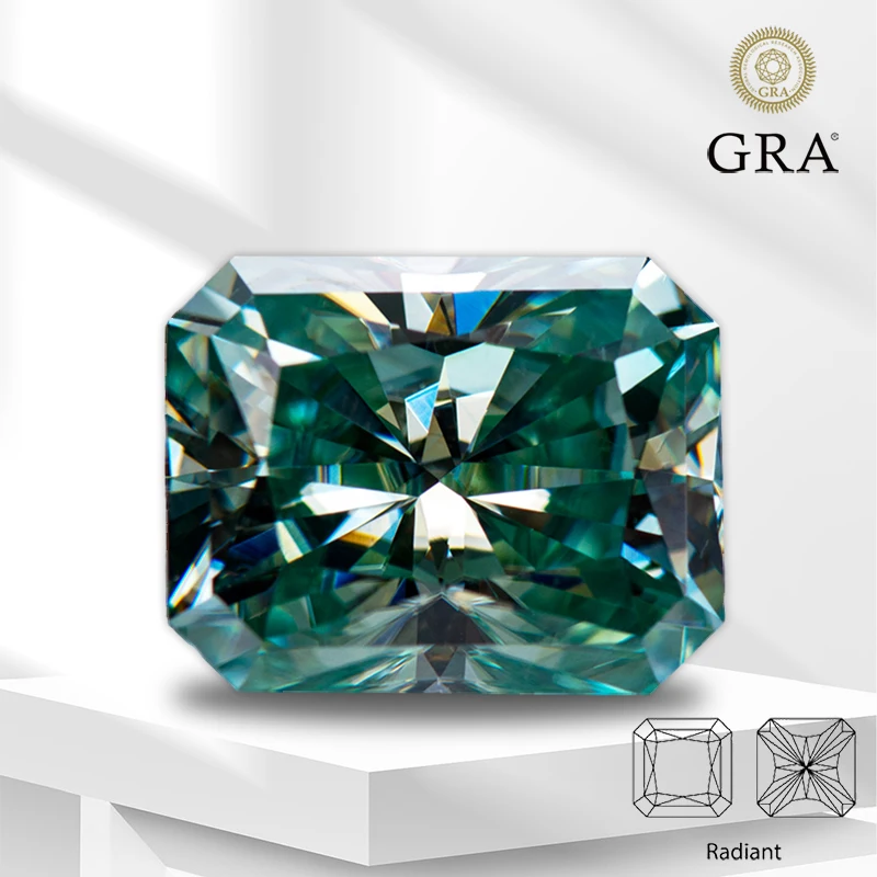 Moissanite Gemstone Radiant Cut Primary Color Yellow Green Lab Grown Diamond for DIY Women Jewelry Making with GRA Certificate