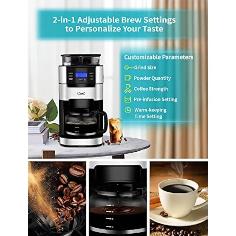 10 Cup Coffee Maker - Programmable Drip Coffee Maker -Stainless Steel Drip Coffee Machine with Timer - As Picture