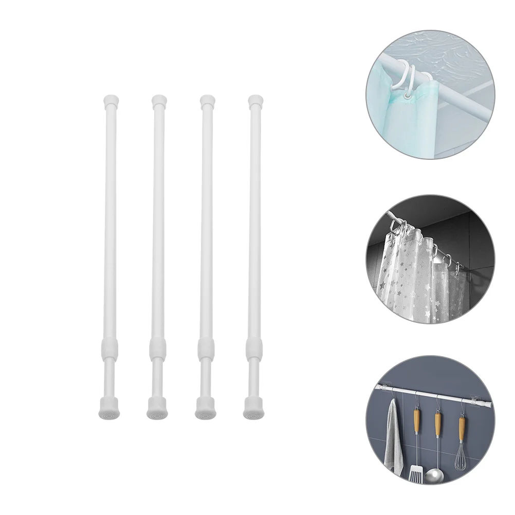 

4 Pcs Ordinary Hook Hole-free Curtain Hanging Rod Telescopic Tension Adjustable Clothes