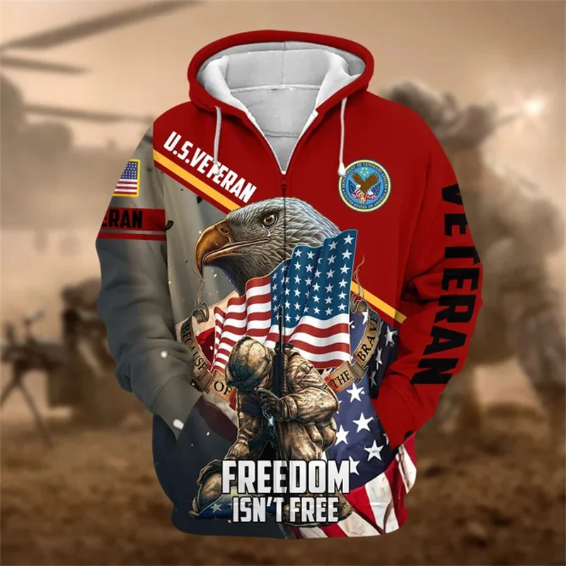 

Winter 3D UNITED STATES Veterans Armys Soldiers Print Zip Up Hoodies Cool Fashion Kids Zip Up Hoodie For Men Streetwear Clothing