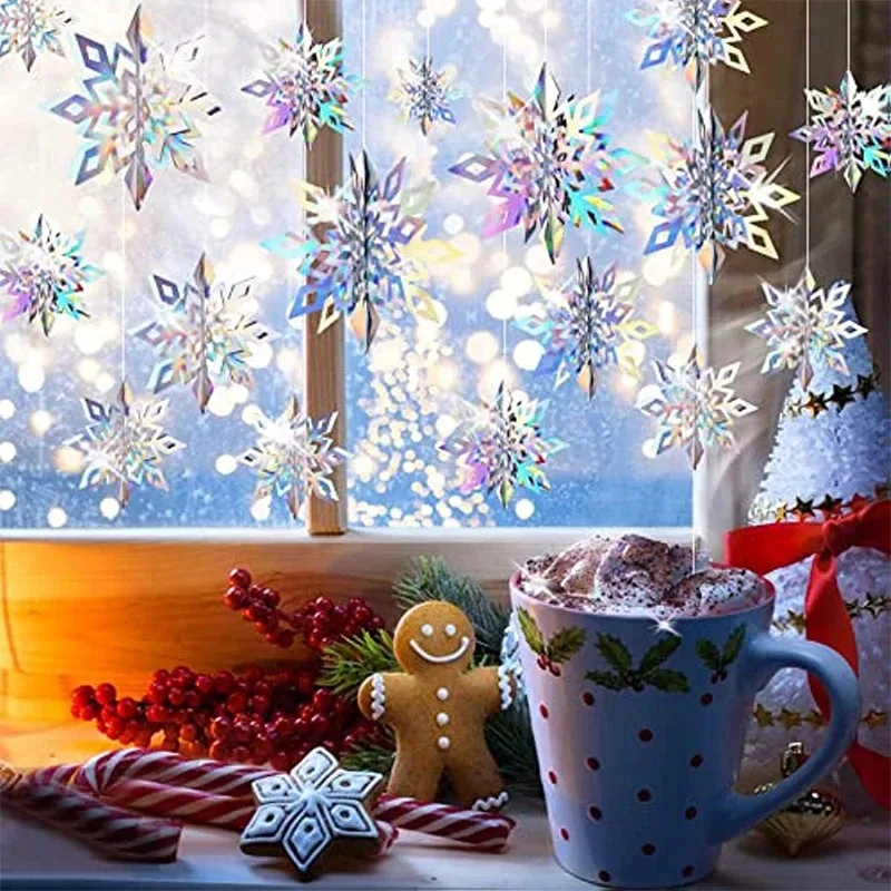 Christmas Snowflake 15/20/25CM Hanging Christmas Tree Ornament Xmas Home Decor Navidad New Year Decor Accessories Christmas Ornaments Winter Snow Decoration 6Pcs