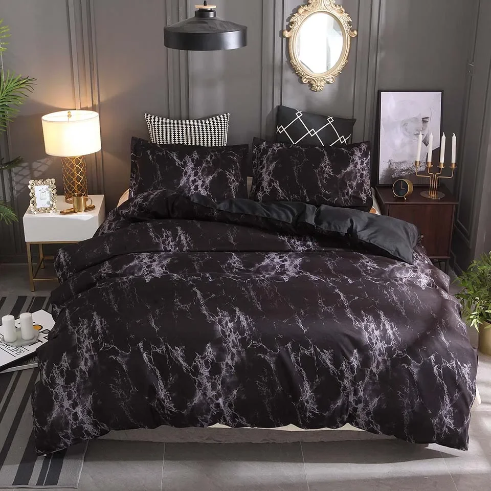 

Bedding Set Printed Marble White Purple Duvet Cover King Queen Size Quilt Cover Brief Linens Bed Comforter Cover 3Pcs