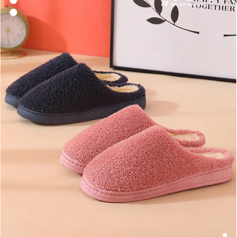 Winter Men and Women Cotton Slippers Indoor Warm Anti Skid Couples Shoes Comfortable Wear-resistant Damping Plush Home Slippers