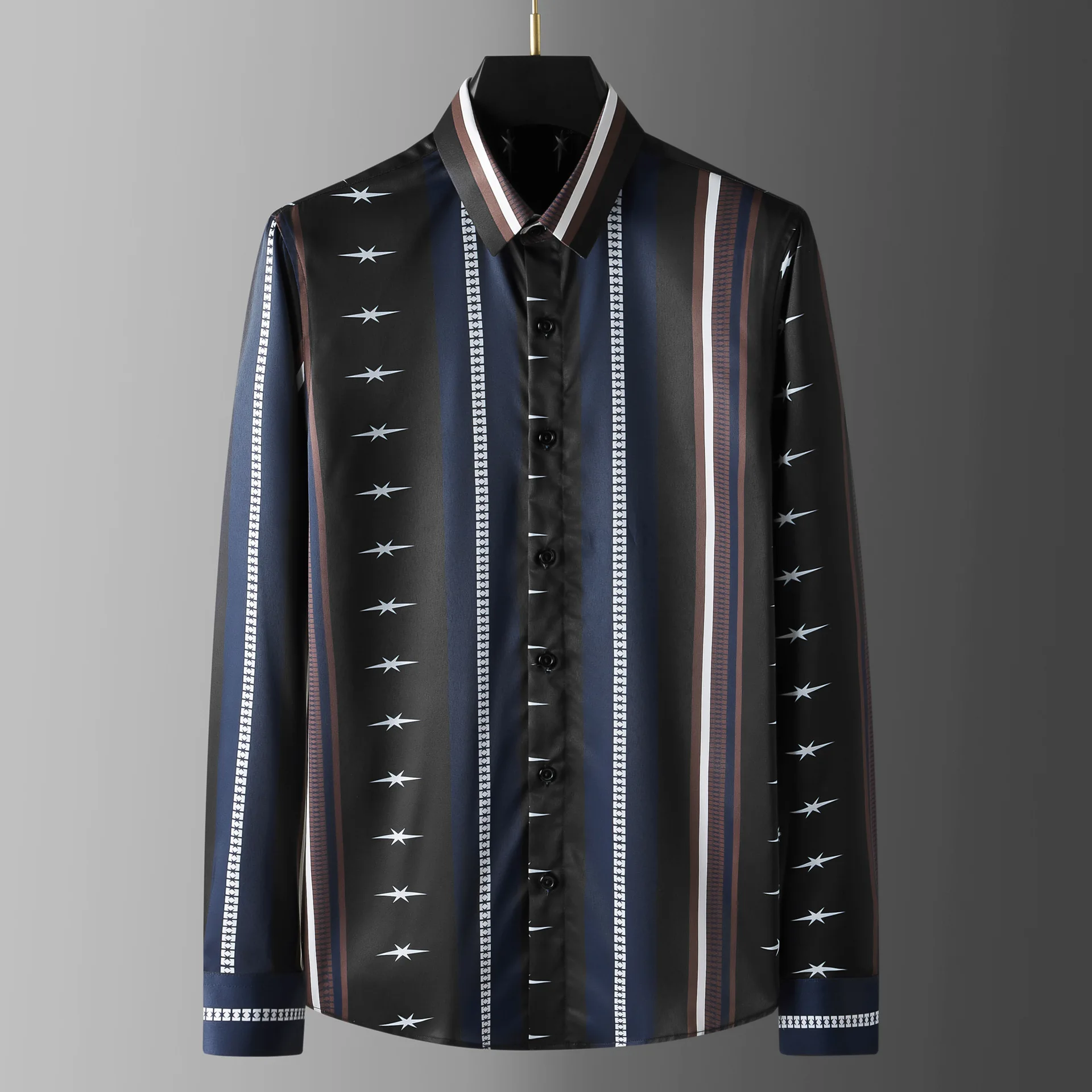 

Рубашка мужская с длинным рукавом, Роскошная блуза с абстрактным принтом звездного неба, Повседневная приталенная, в Вертикальную Полоску, для вечеринок