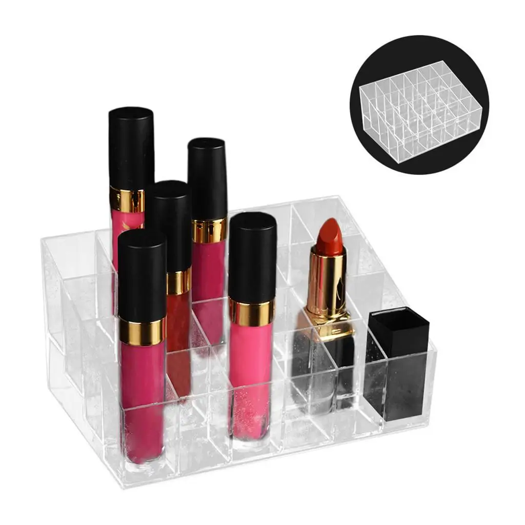 2X Acrylic Desk Lipstick Holder Display Cosmetic Organizer Makeup Case 24 Slots