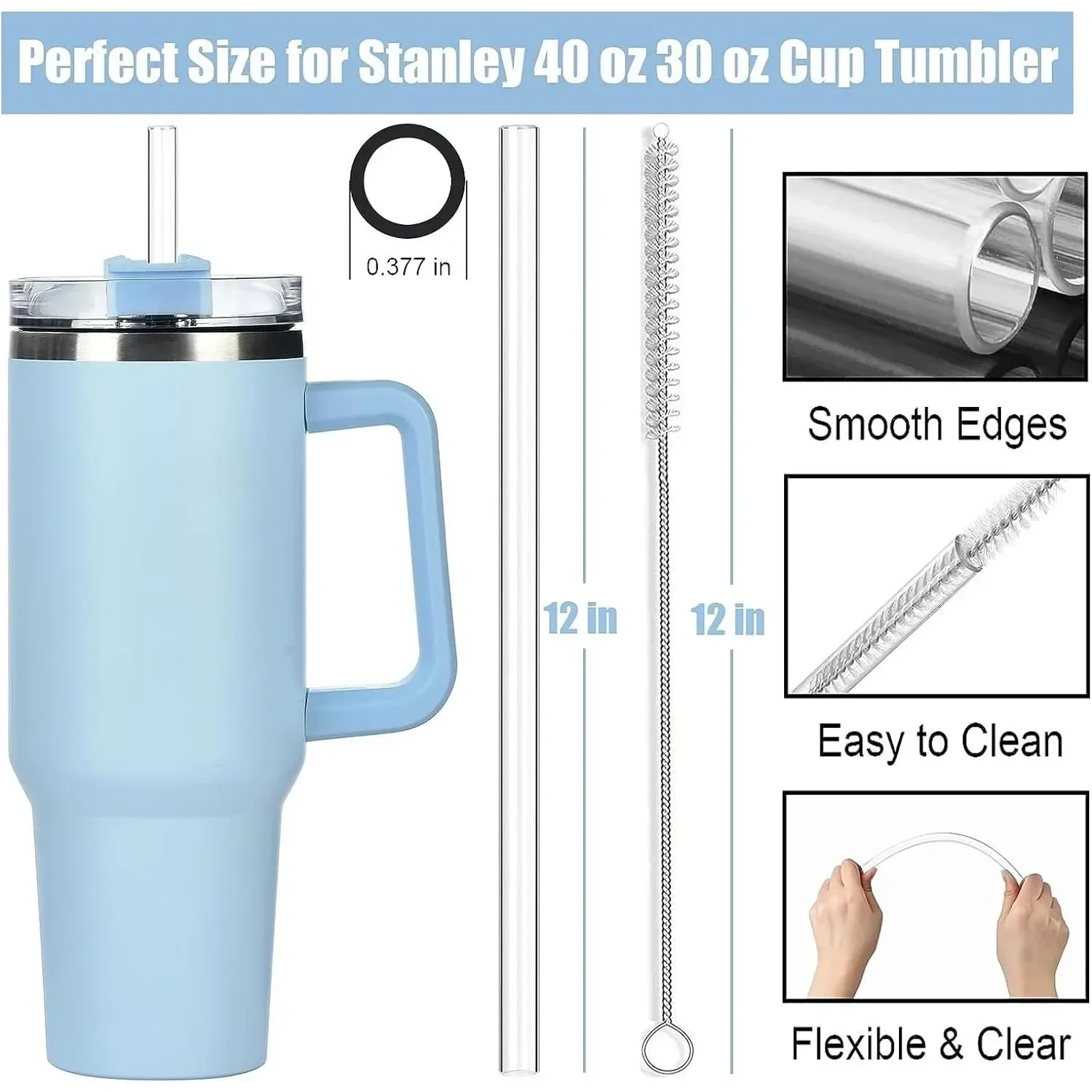 Stanley Adventure Quencher Travel Tumbler 6 Pack Replacement Straws Compatible - Image 2