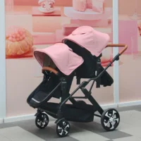 NOUVEAU Poussette Double pliable légère Nouveau chariot bébé 2 en 1 landau avec siège auto Poussette bébé pour deux enfants 6