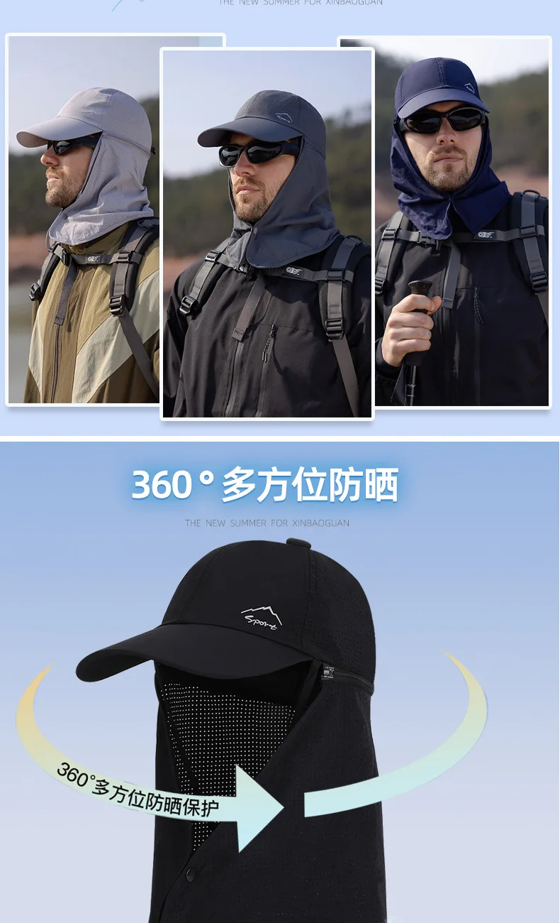 Schnell trocknende Sonnenhüte für Männer und Frauen, abnehmbarer Schal, Nackenschutz, Baseballkappe für Erwachsene, Outdoor-Hut für Frühling und Sommer für Teenager – Detail 5
