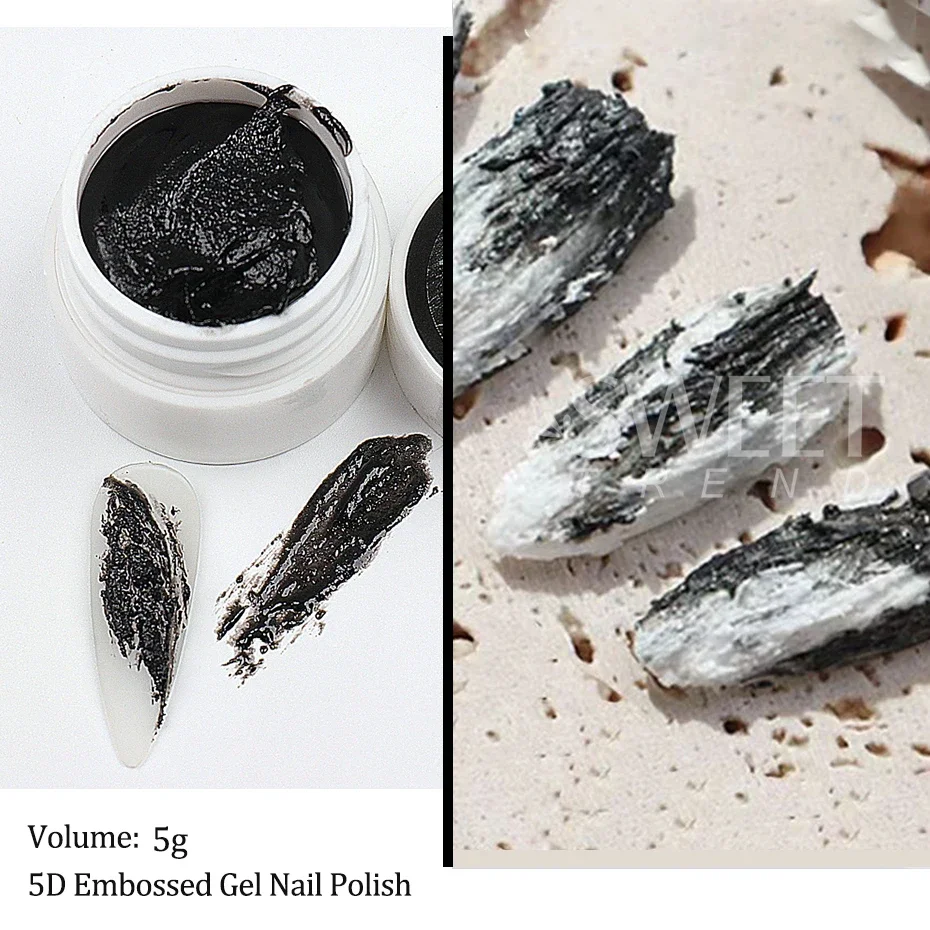 2pcs 5D Acrylic Engraved Drawing Gel Nails Polish Plaster Effect DIY Embossed Manicure Gel Decor No Need Top Coat Plaster Glue