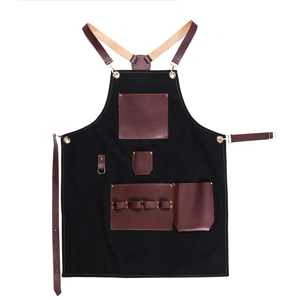 

European Restaurant Barber Floral Artist Kitchen Men and Women Overalls Coffee Shop Custom Logo Nail Chef Leather Pockets Apron