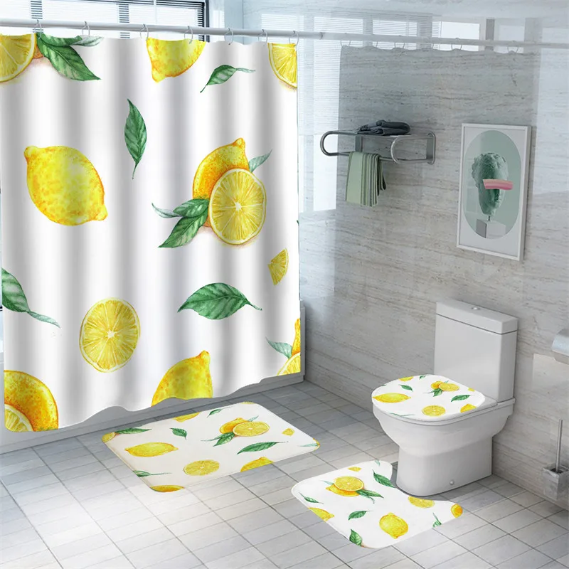 SummerFruitShowerCurtainWaterproofBathCurtainOrangeLemonBath