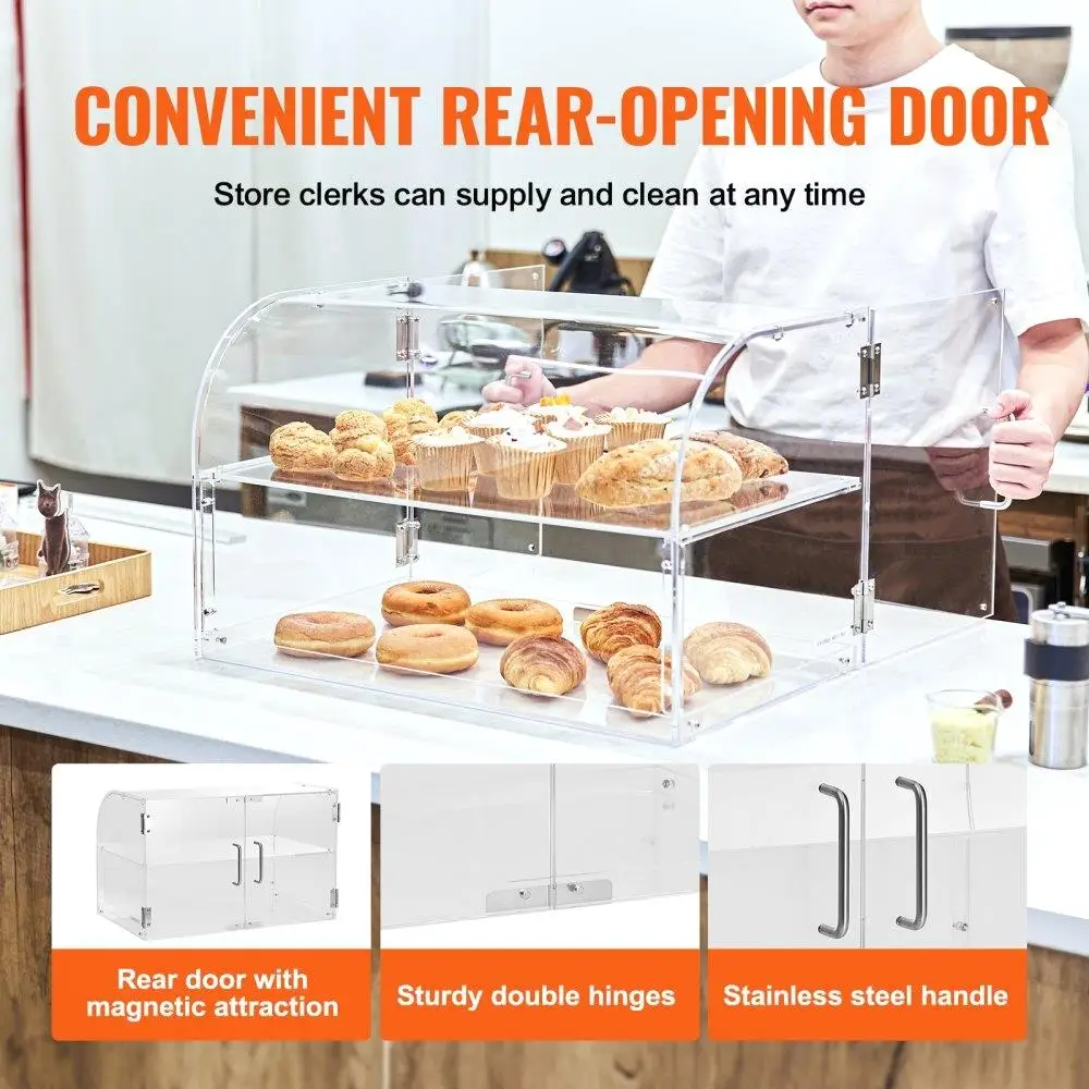 2-Tier Acrylic Bakery Display Case with Rear Door, Removable Shelves-Perfect for Donuts, Bagels, Cakes & Cookies, 22x14x14