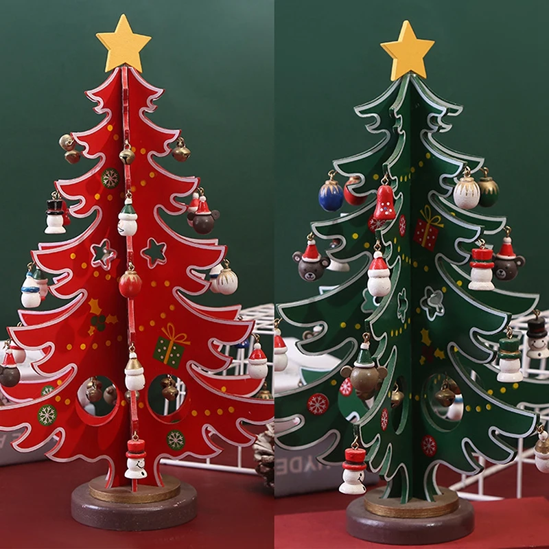 Merry Christmas Decorations Mini Wooden Table Top Christmas Tree Ornaments Display DIY Christmas Decoration For Party Supplies