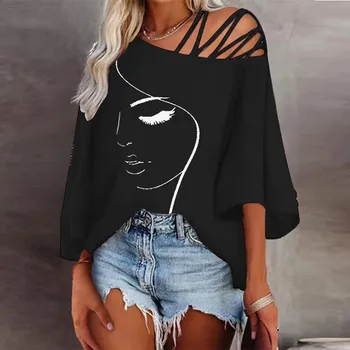 New wholesale autumn fashion patchwork loose casual top women's printed t-shirt 1
