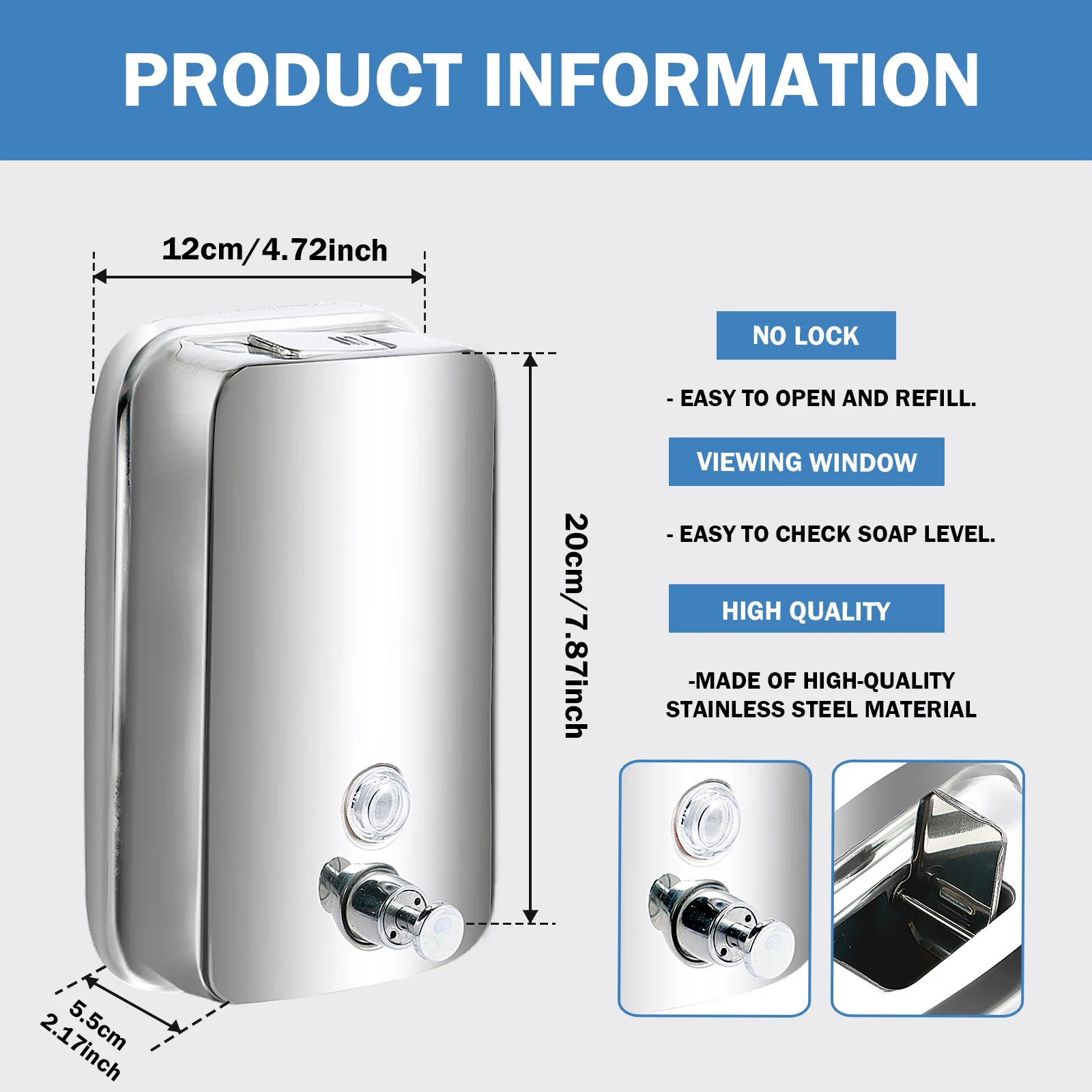 850ML/1050ML Stainless steel Wall Mount Soap Dispenser Bathroom Liquid Soap Detergent Shower Gel Storage Bottle Toilet Kitchen 6