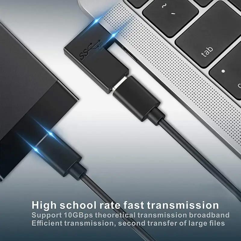 90 도 직각 USB C 타입 암에서 암 변환기 어댑터, 스마트폰 노트북용, 10GBbps 속도 고속 충전