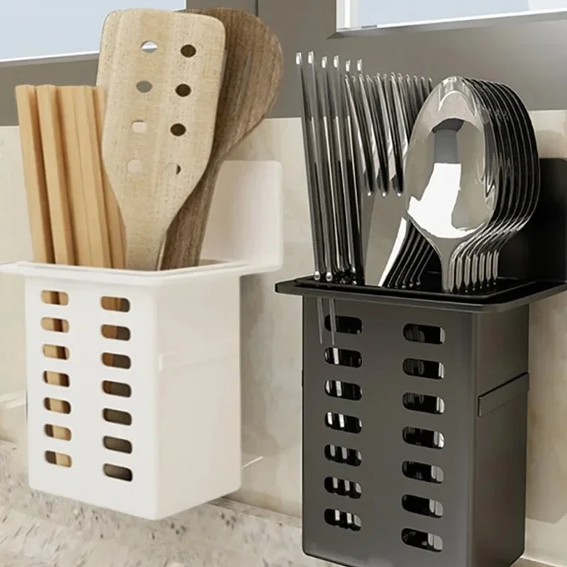Wall-mounted Drain Storage Rack Multifunctional Kitchen Basket Chopstick Draining Holder Freestand Cutlery Tableware Organizers