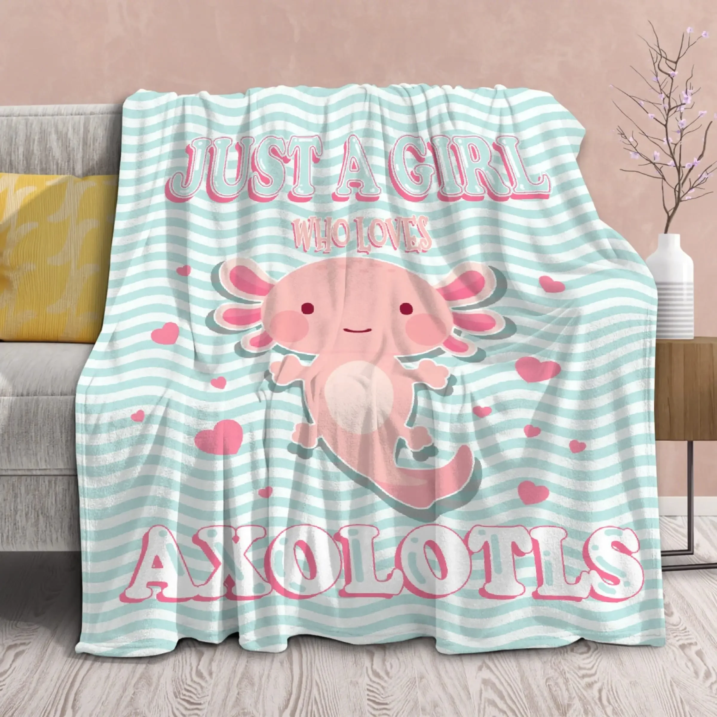 귀여운 Axolotl 플란넬 담요, 부드럽고 따뜻한 봉제 담요, 경량 극세사, 침대 소파 의자 거실 생일 선물