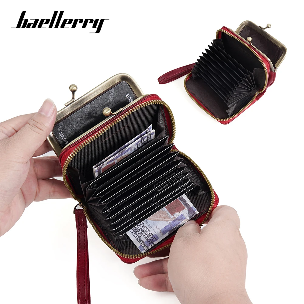 Baellerry Women's PU Accordion Wallet, Hand Carry Zip Coin Purse with 12 Card Slots & ID Window (Blush Pink, 8 Pockets)