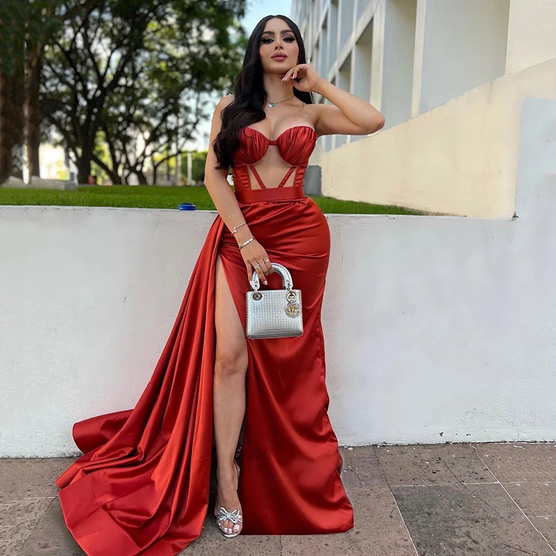 

Thinyfull Red Mermaid Prom Evening Dresses 2024 Sweetheart High Split Night Dress Saudi Arabia Cocktail Party Gowns Custom Size