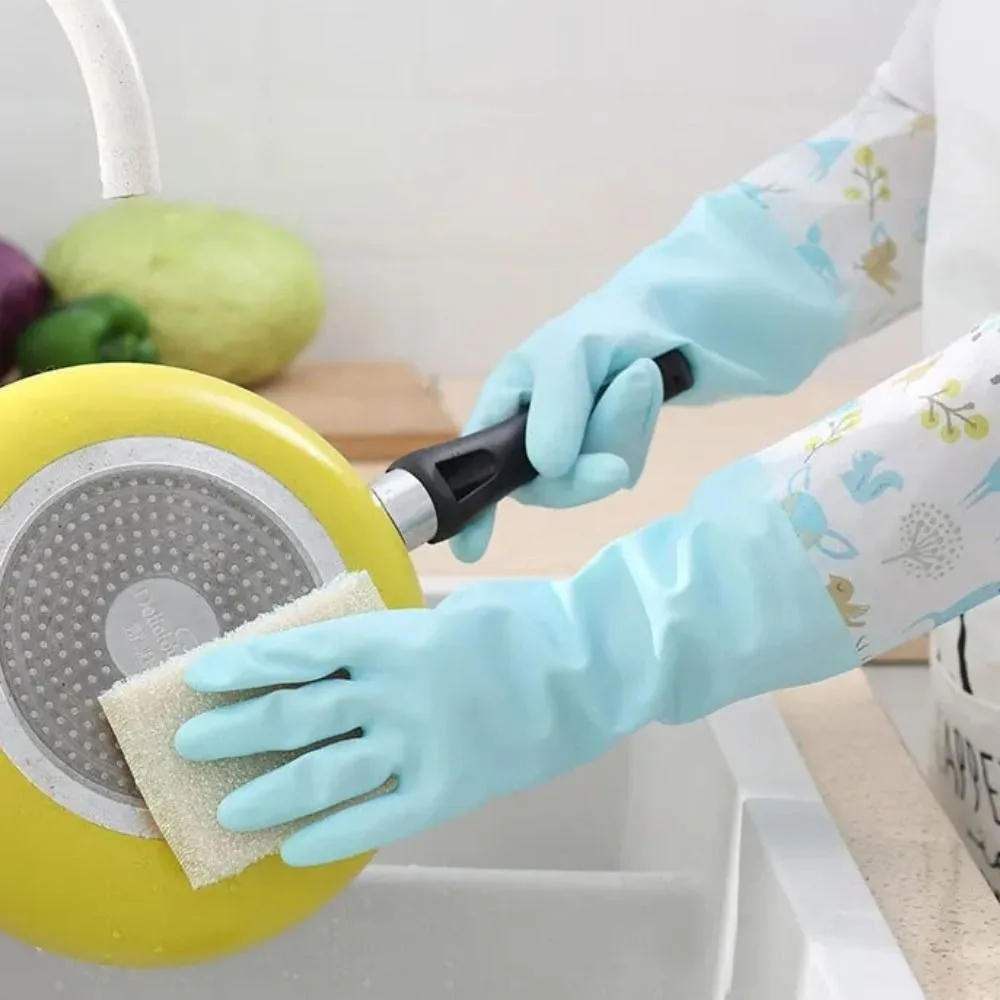 Dishwashing Gloves Cleaning Gloves Dishwashing Gloves Single Layer Household Chore Splicing Sleeve Waterproof Elastic Band Mouth Rubber