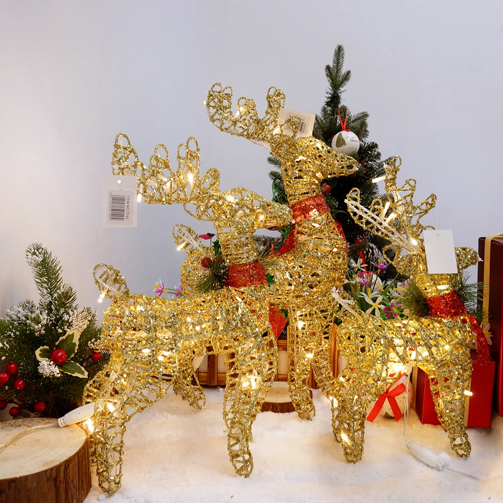

Christmas Deer Cart Ornament Mini Reindeer Elk Desktop Ornament Wrought Iron Golden Sleigh Cart Table Figures Ornaments