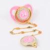 Luxury Baby Pacifi Cute Bow With Handmade Chain Clip Newborn Silicone Pacifier Gold Bling Infant Nipple BPA Free Baby Chupetero 1