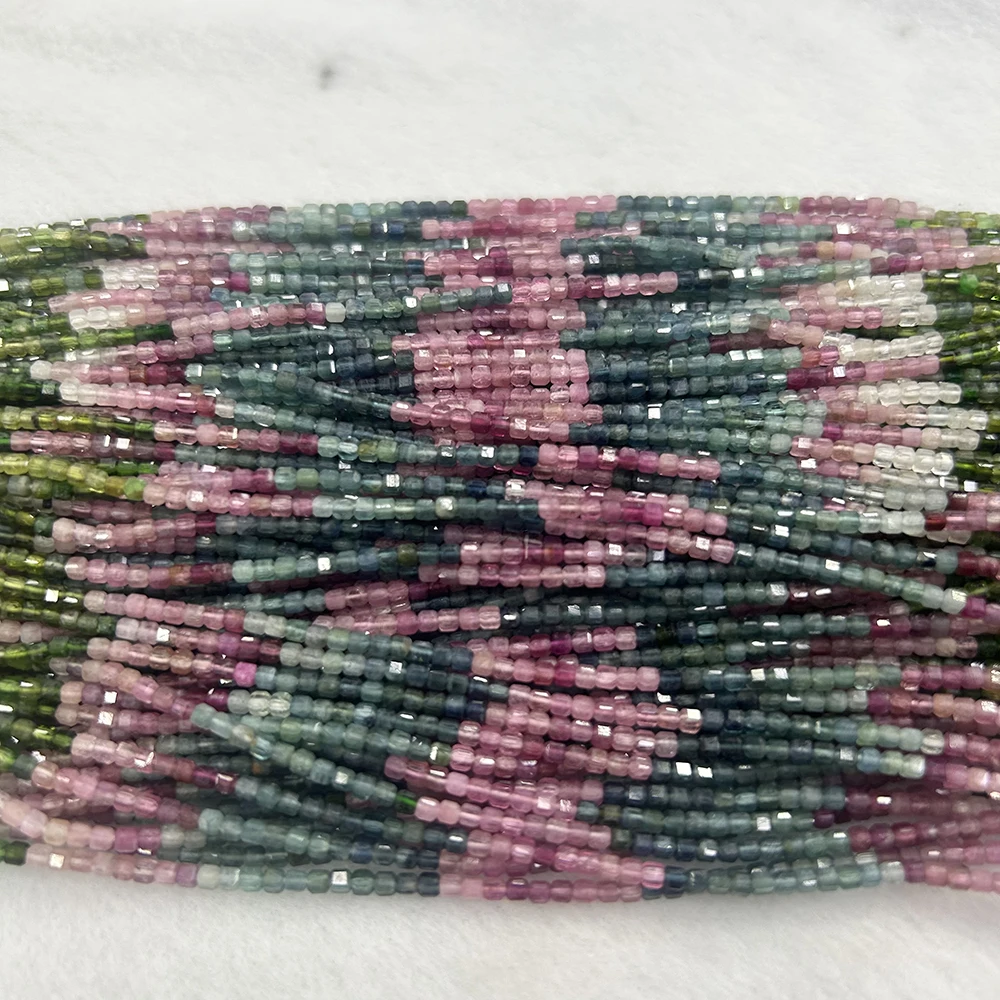 Natural A+++ Multiple Tourmaline Edge Faceted Cube Beads 2.5mm，Selected Color, Light Dark Blue/Yellow-Green,For Jewelry Making 3