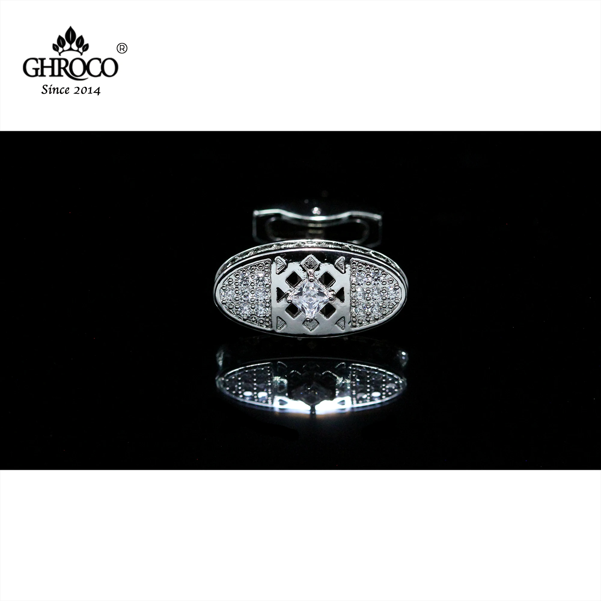GHROCO High-Quality Exquisite Oval Shaped Zircon Classic French Shirt Cufflinks Fashion Luxury Gift for Business Men and Wedding