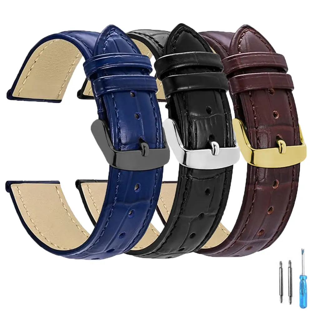 Premium Universal Leather Watch Strap for Men and Women - Elegant Replacement Watchband