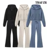 TRAF ZR 2024 Autumn Two Piece Outfits Women Pant Sets Interlock Cropped Sweatshirt Sets Front Pronounced Seam Flare Pants 1