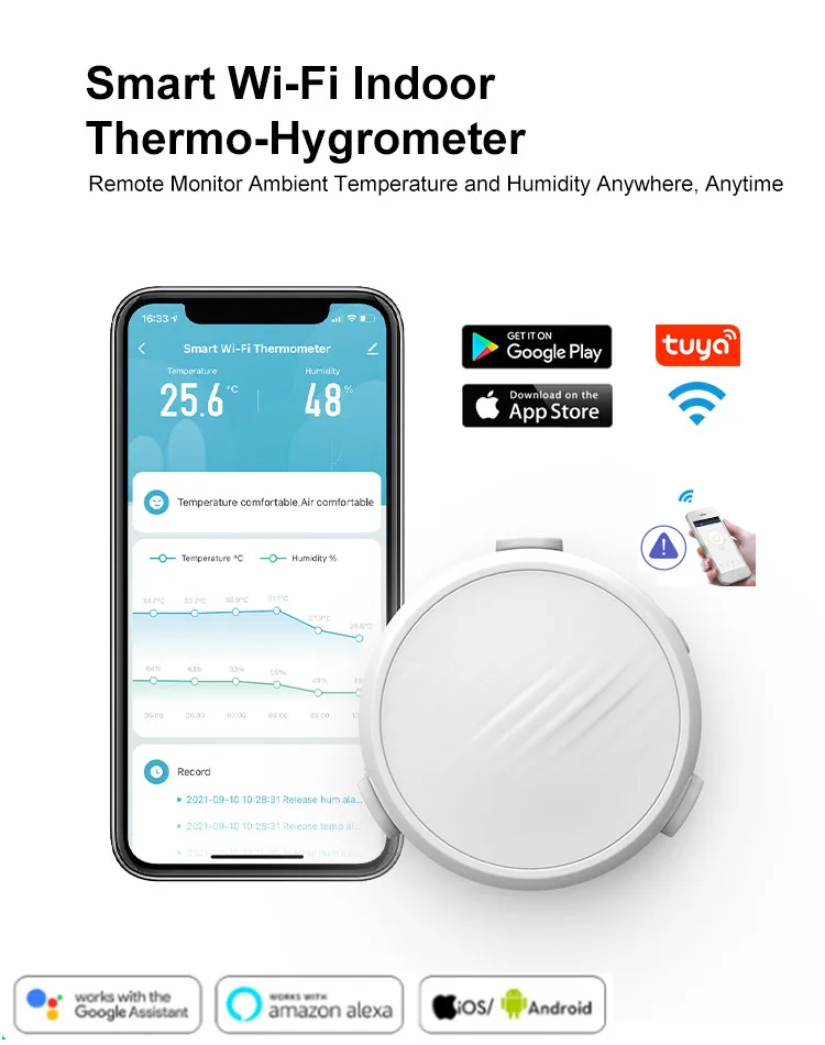 Tuya Wifi Thermometer Hygrometer Temperature Humidity Sensor Monitoring Smart Home Alarm For Room Wine Cellar Remote Controller |