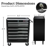 Steel 7-Drawer Rolling Tool Chest Box Wheels Garage Workshop Organizer Storage Black 24.5" Compact Durable Portable Heavy Duty 2