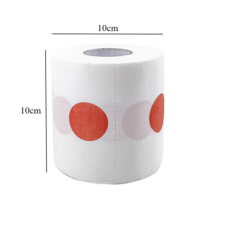 10pcs/pack Red Bull's-eye Polka Dot Print Roll Paper Fun Tissue Toilet Paper